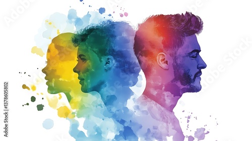 Wallpaper Mural Rainbow Watercolor Portraits A Colorful Unity Torontodigital.ca