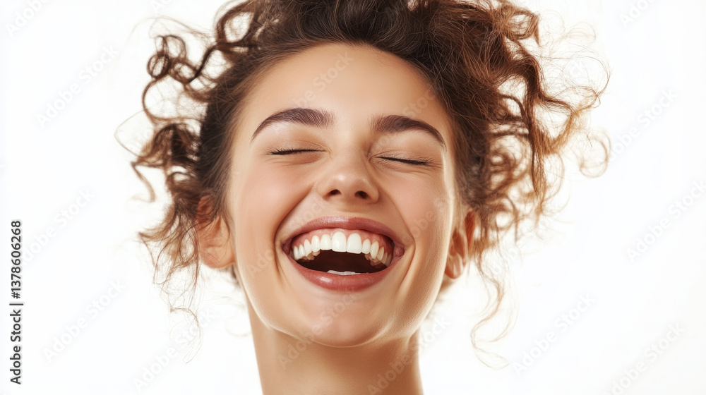 Joyful laughter studio portrait bright environment close-up celebrating happiness Joyful laughter studio portrait bright environment close-up celebrating happiness