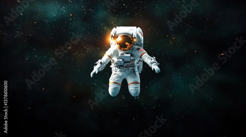 Astronaut in space suit, floating amidst stars