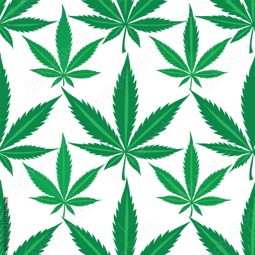 Seamless Pattern of Vibrant Green Cannabis Leaves