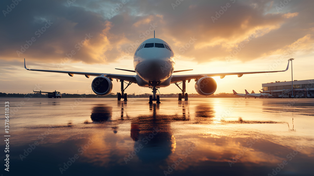A large white airplane is parked on the tarmac A large white airplane is parked on the tarmac