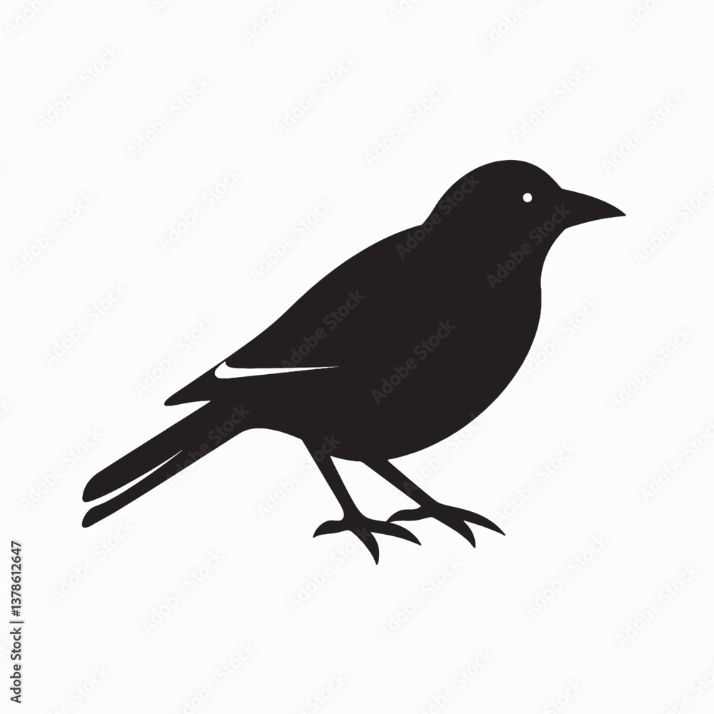 Obraz premium Black crow silhouette on a branch, an isolated wildlife illustration