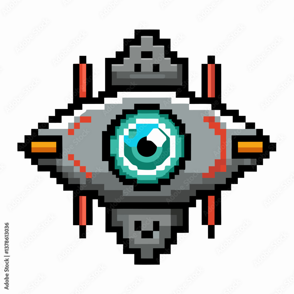 Fototapeta premium Retro Pixel Art Futuristic Robotic Eye Icon with Geometric Design