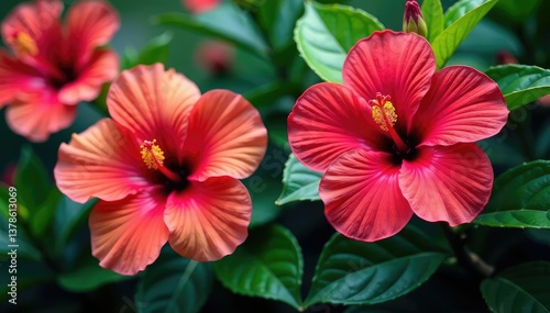 Wallpaper Mural Bold, vibrant hibiscus blooms, tropical foliage, continuous print , wallpaper, texture Torontodigital.ca