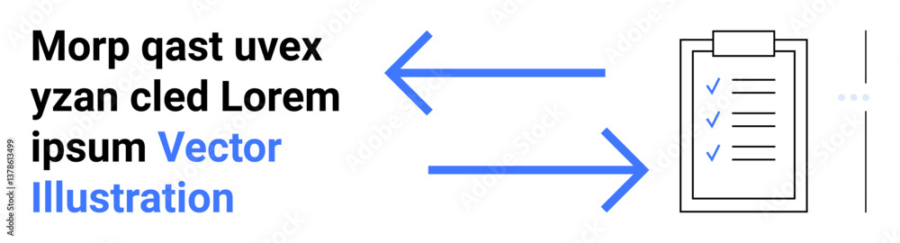 Arrows indicating data transfer between text and clipboard including checklist marks. Ideal for data exchange, task management, workflow, document processing, communication, planning, simple landing Arrows indicating data transfer between text and clipboard including checklist marks. Ideal for data exchange, task management, workflow, document processing, communication, planning, simple landing