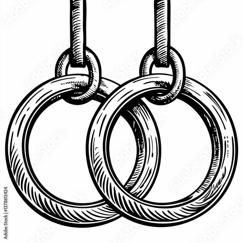 Hand Drawn Gymnastic Rings on White Background   Vintage Style  Illustration