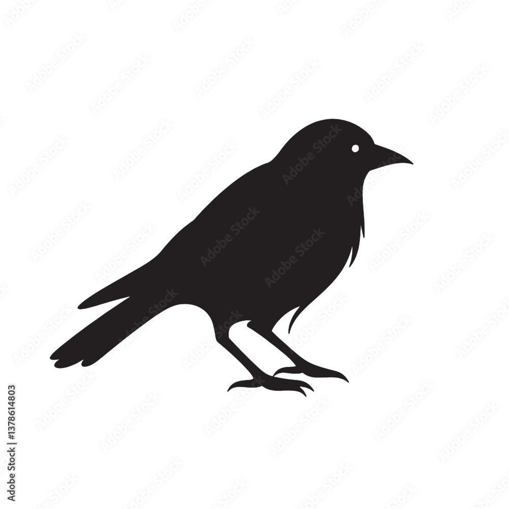Silhouette of a crow perched on a branch with a black and white design Silhouette of a crow perched on a branch with a black and white design