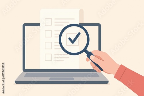 Laptop Screen Checklist Magnifier Hand Digital Document Review