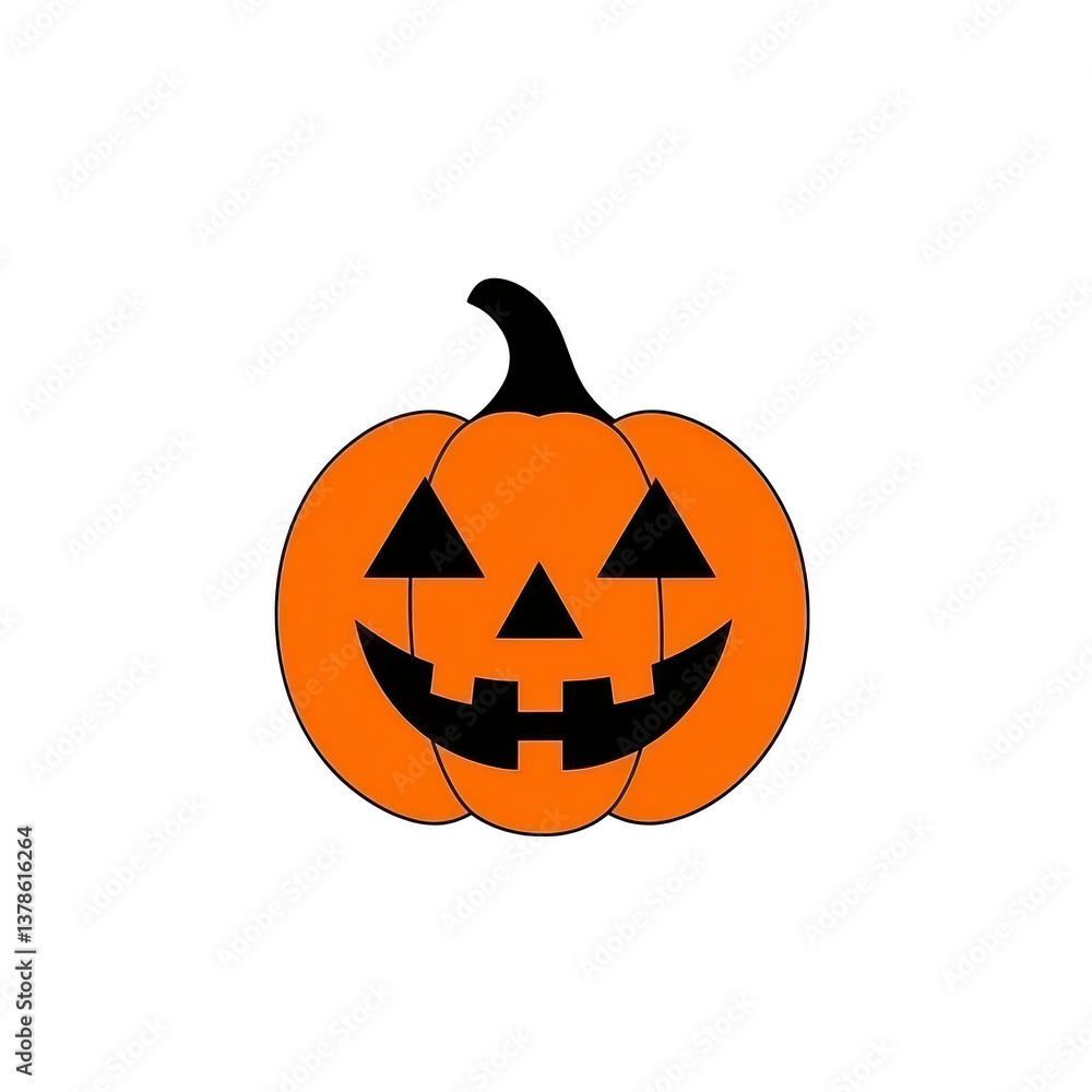 A cheerful jack o lantern with classic carved face, featuring triangular eyes and toothy grin, set against plain background. vibrant orange pumpkin evokes festive Halloween spirit A cheerful jack o lantern with classic carved face, featuring triangular eyes and toothy grin, set against plain background. vibrant orange pumpkin evokes festive Halloween spirit