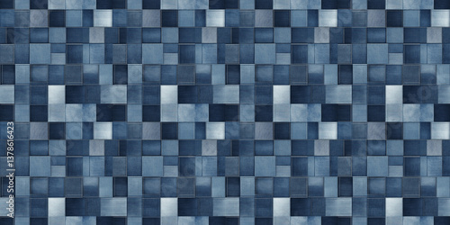 Elegant blue tile pattern featuring a seamless design with varied textures in a modern style. denim pattern