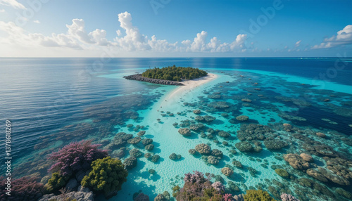 Wallpaper Mural A breathtaking tropical island paradise with pristine white sand, vibrant coral reefs, and crystal-clear turquoise waters under a sunny sky. Torontodigital.ca