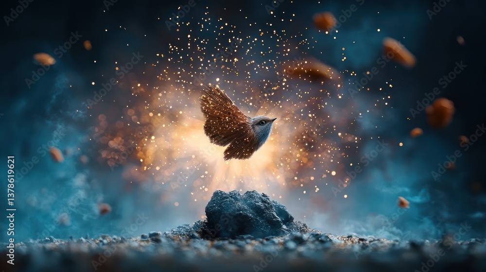 Obraz premium Bird soaring in explosion