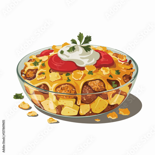 Illustrated Cheesy Tater Tot Casserole with Parsley Garnish