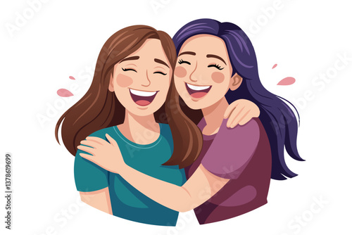Happy Women Hugging with Joyful Expression on a Transparent Background