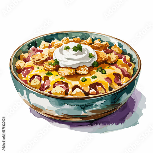 Watercolor Tater Tot Casserole with Sour Cream and Parsley