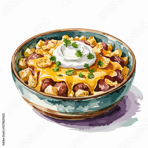Watercolor Tater Tot Casserole with Sour Cream and Parsley