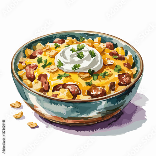 Watercolor Tater Tot Casserole with Sour Cream and Parsley