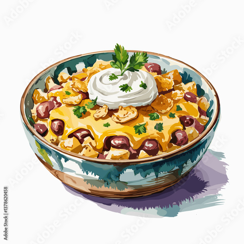 Watercolor Tater Tot Casserole with Sour Cream and Parsley