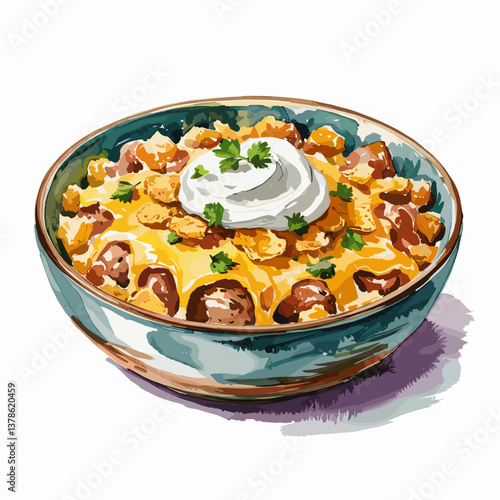 Watercolor Tater Tot Casserole with Sour Cream and Parsley