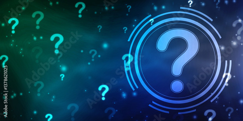 2d illustration question mark icon on futuristic technology background, Concept of thinking, creative brain, Technology abstract background