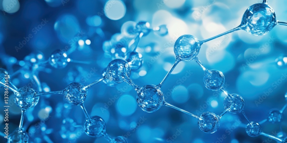 abstract hydrogen molecules connected on a blue background