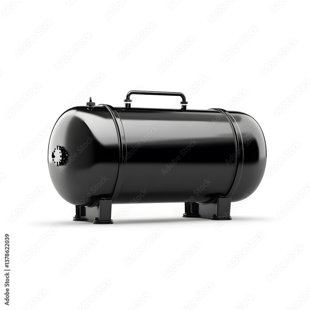 Minimalistic side view 200-liter oil tank with clean, sharp lines, shadow-free on white background, ideal for industrial storage, transportation, and petroleum refinery applications Minimalistic side view 200-liter oil tank with clean, sharp lines, shadow-free on white background, ideal for industrial storage, transportation, and petroleum refinery applications
