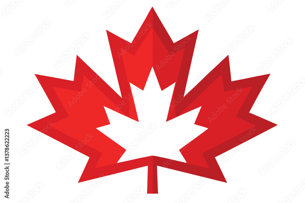 Red Maple Leaf Icon with White Center on a Clean White Background Red Maple Leaf Icon with White Center on a Clean White Background