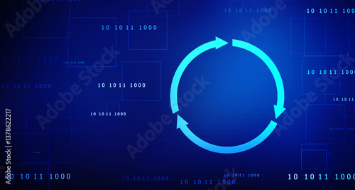 Update icon with binary codes on technology abstract background, Update System Upgrade Software version technology concept