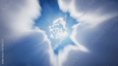 First person hyperspeed flight through cloud tunnel