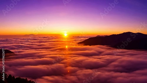 Mountain cloud timelapse from sunset to moonrise and nightfall