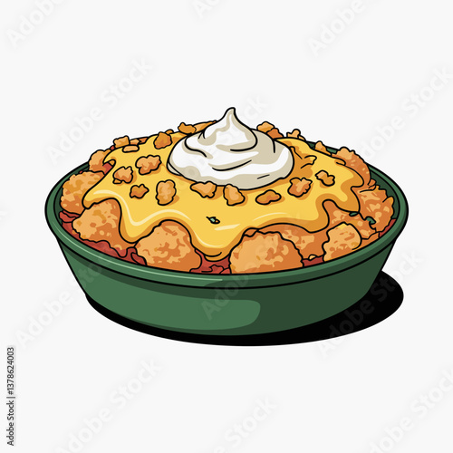 Illustrated Cheesy Tater Tot Casserole with Parsley Garnish