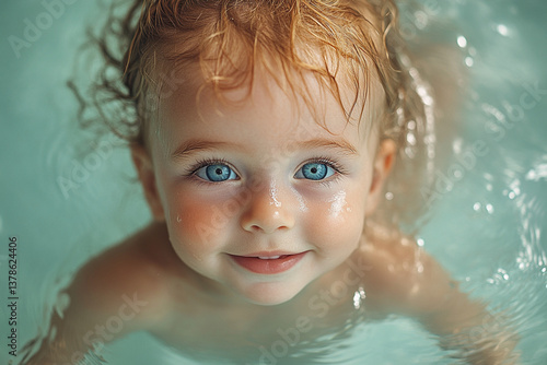 Joyful Smiling Baby Underwater - Pure Happiness in Blue Waters