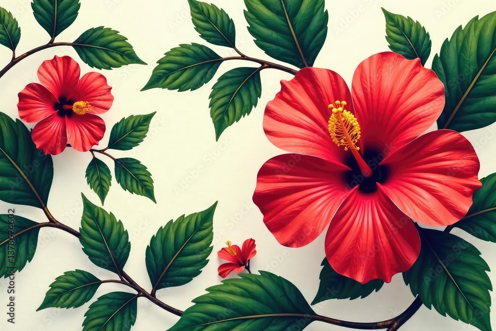 Bold hibiscus print, stylized petals, geometric arrangement , texture, style Bold hibiscus print, stylized petals, geometric arrangement , texture, style
