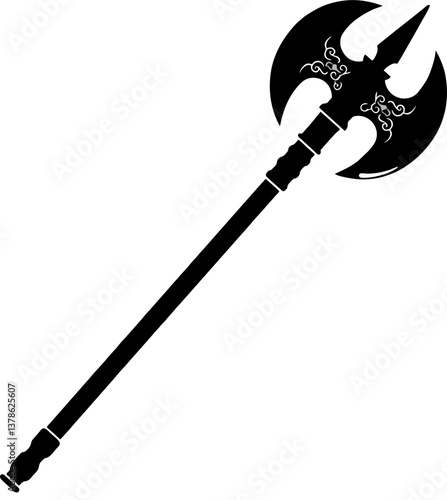 Ancient Chinese Poleaxe Silhouette Vector
