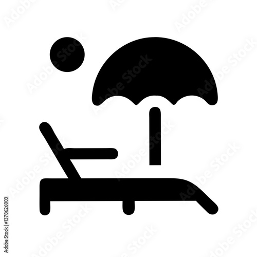 Beach vacation with a sunbed and umbrella under a sun icon 