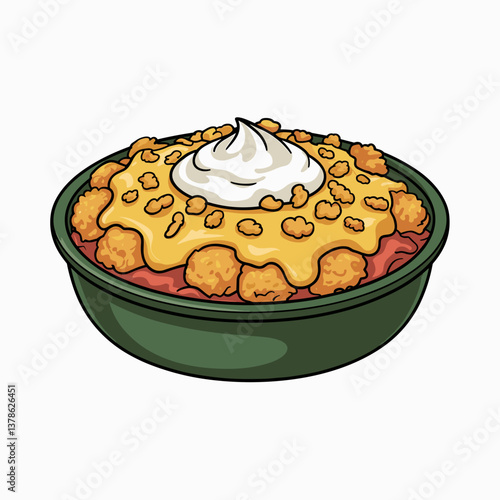 Illustrated Cheesy Tater Tot Casserole with Parsley Garnish