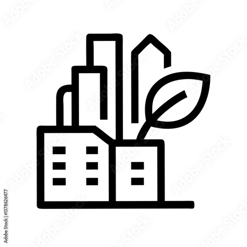 Eco-friendly cityscape icon with green elements in modern style