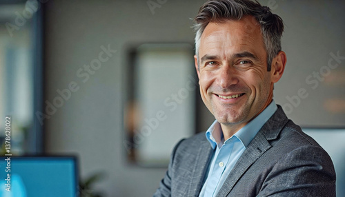Wallpaper Mural A portrait headshot photo of a friendly professional CEO executive business worker: A smiling, middle-aged man with graying hair confidently looks at the camera while wearing a suit jacket and op Torontodigital.ca