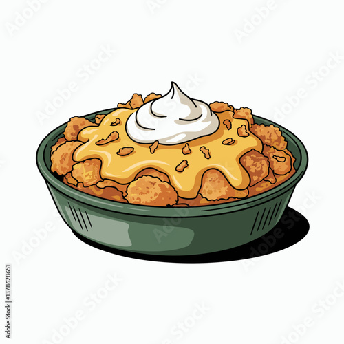 Illustrated Cheesy Tater Tot Casserole with Parsley Garnish