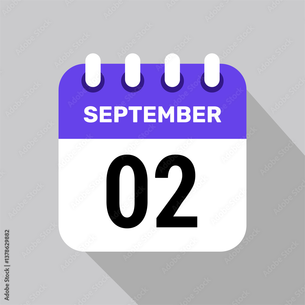 calendar 2 september icon date background. Vector schedule symbol. calendar 2 september icon date background. Vector schedule symbol.