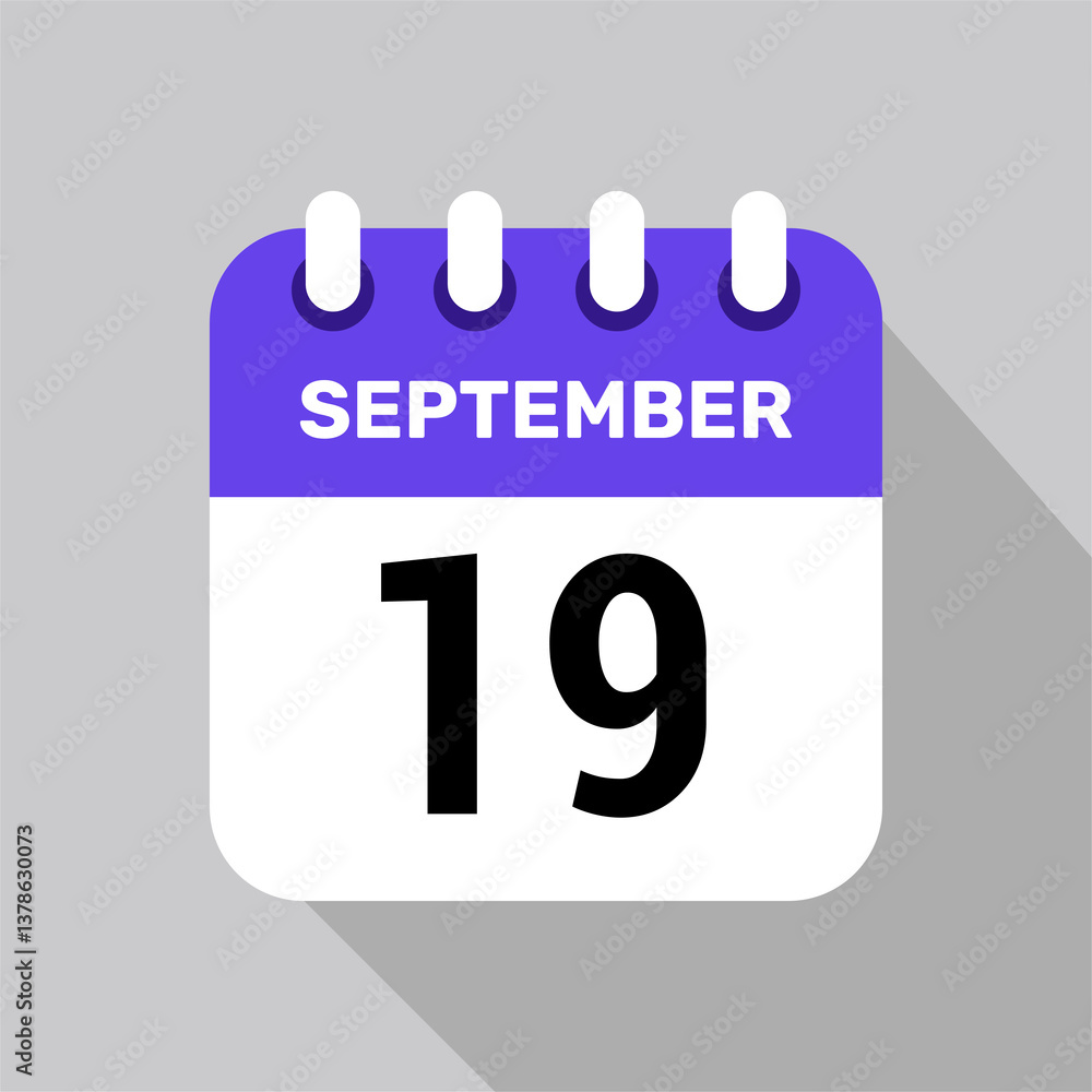 calendar 19 september icon date background. Vector schedule symbol. calendar 19 september icon date background. Vector schedule symbol.