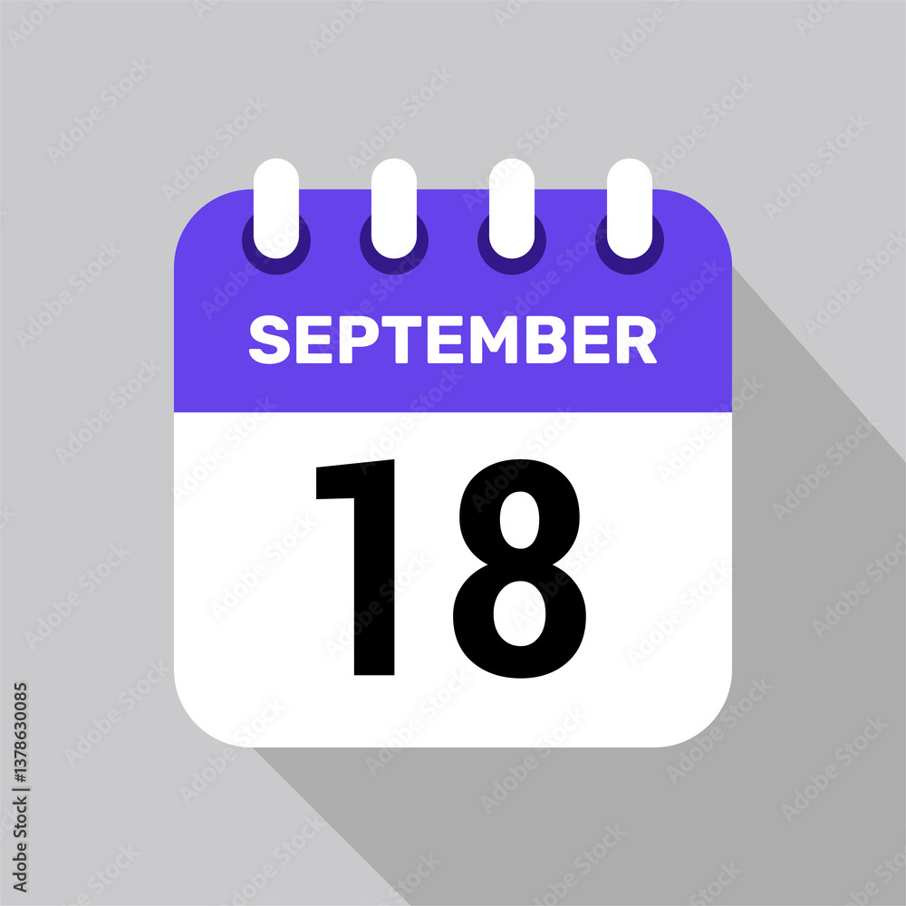 calendar 18 september icon date background. Vector schedule symbol. calendar 18 september icon date background. Vector schedule symbol.