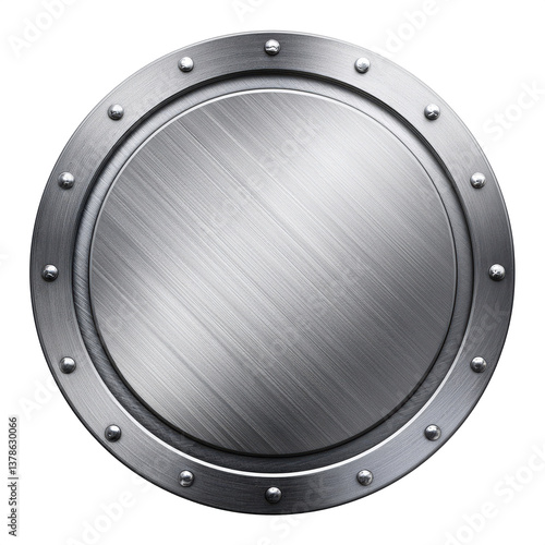 A silver coin with a metal rim and a lot of holes. The coin is shiny and metallic