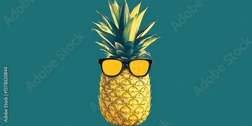 Obraz na płótnie Creative food and travel concept illustration featuring a hipster pineapple wearing trendy glasses, symbolizing modern culinary adventures w salonie