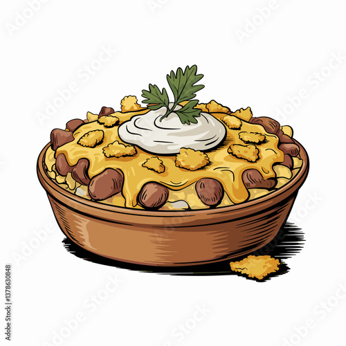 Illustrated Cheesy Tater Tot Casserole with Parsley Garnish