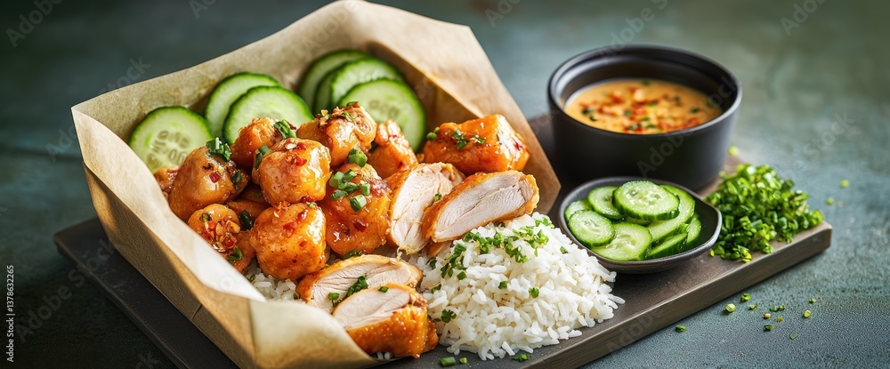 Chicken dish with rice and cucumber Chicken dish with rice and cucumber