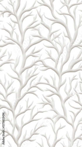 A seamless pattern showcases delicate frost-covered branches with intricate details creating a beautiful winter wonderland scene perfect for textile designs or holiday backgrounds.