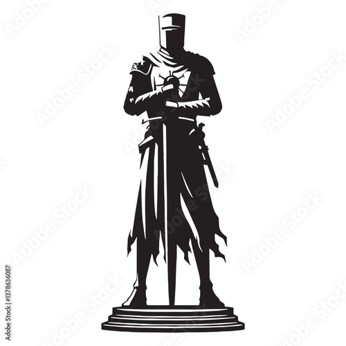 Dark Gothic Medieval Knight Statue silhouette, a vision of ancient warfare - Gothic Knight illustration - Gothic Knight vector - Gothic silhouette

