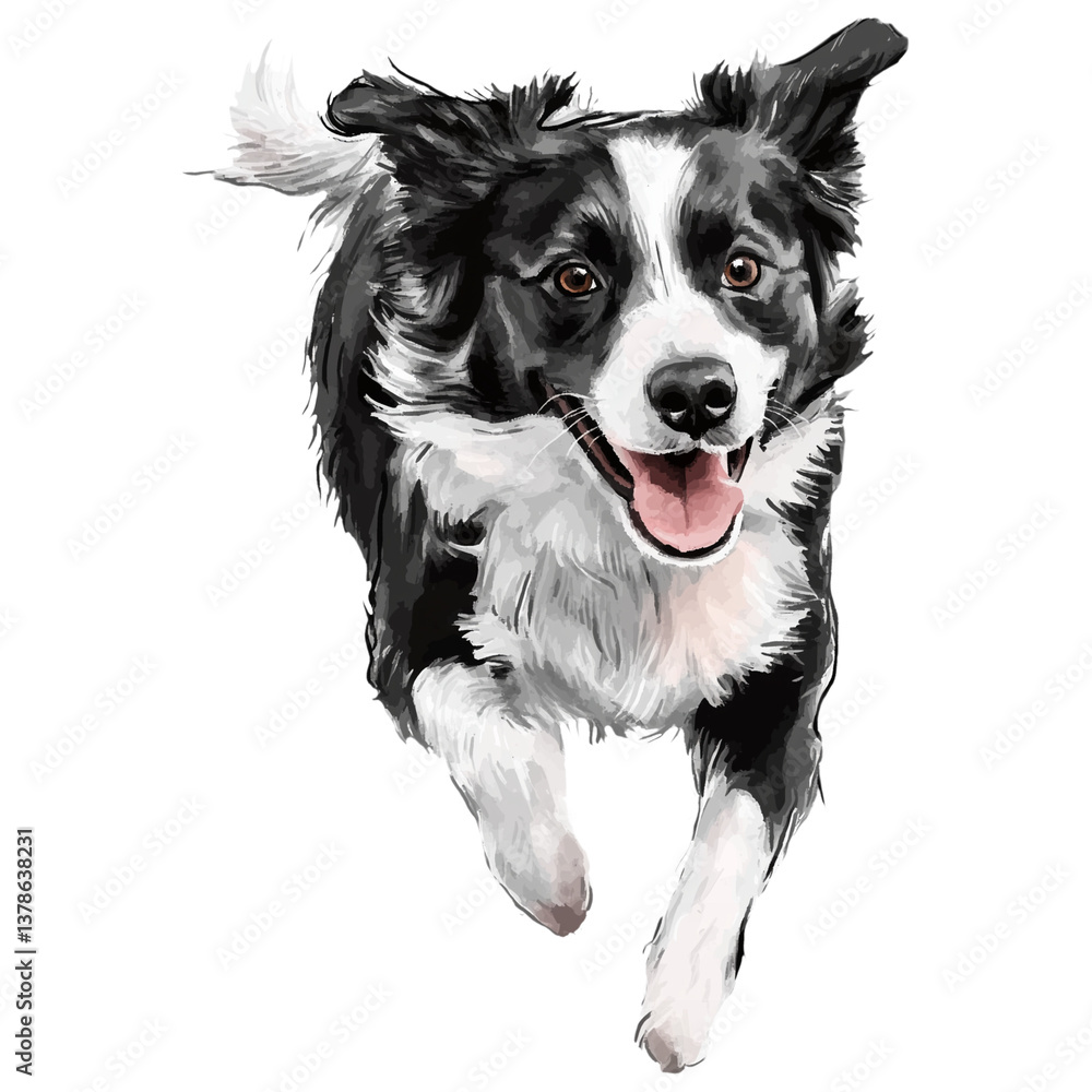 Fototapeta premium black and white border collie in dynamic pose