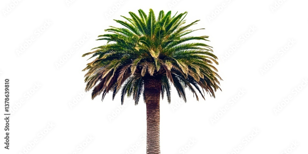 Tropical Palm Tree Isolated on White Background with Vibrant Green Foliage Tropical Palm Tree Isolated on White Background with Vibrant Green Foliage